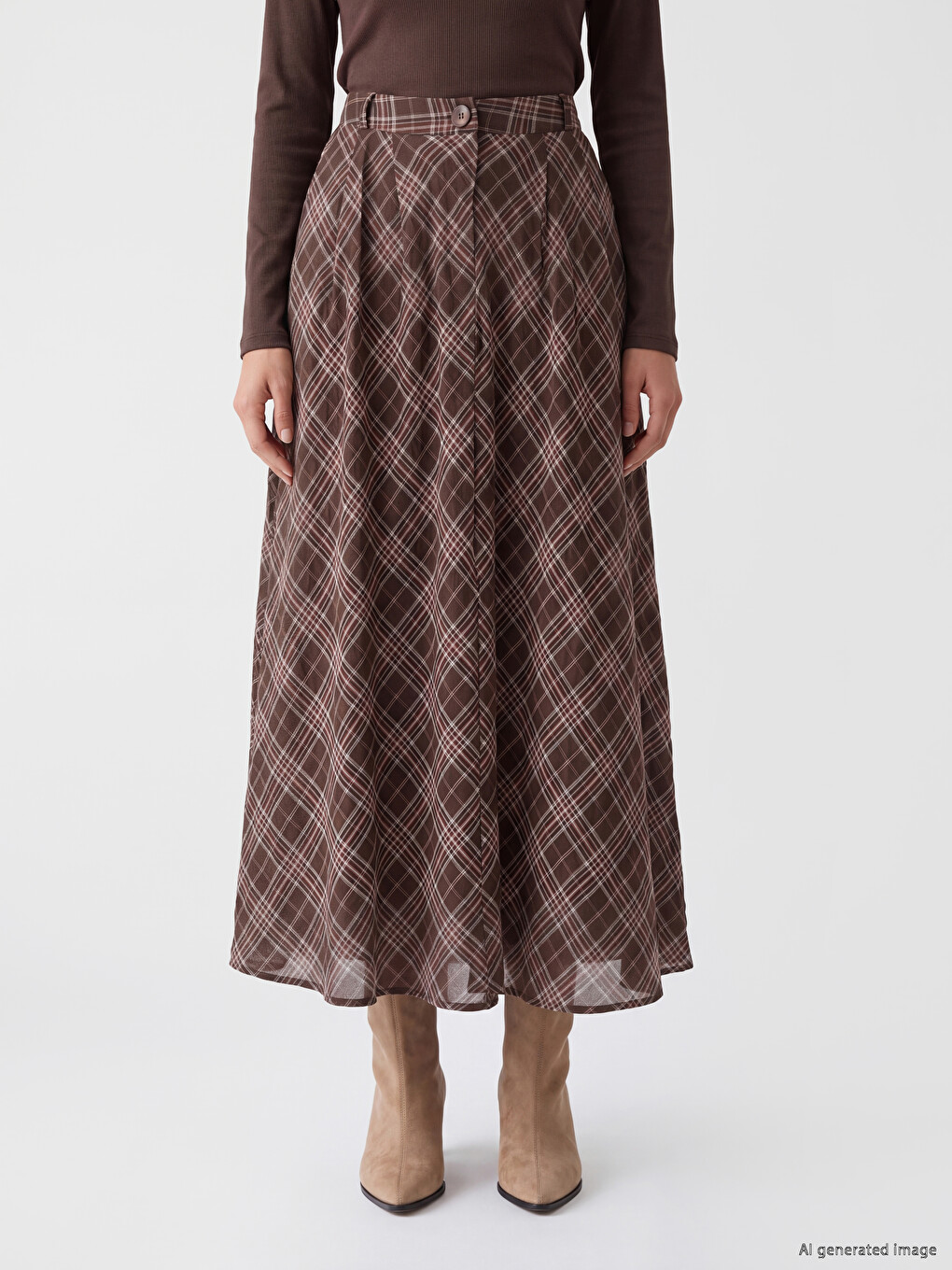 Pleated Plaid Poplin Skirt-1