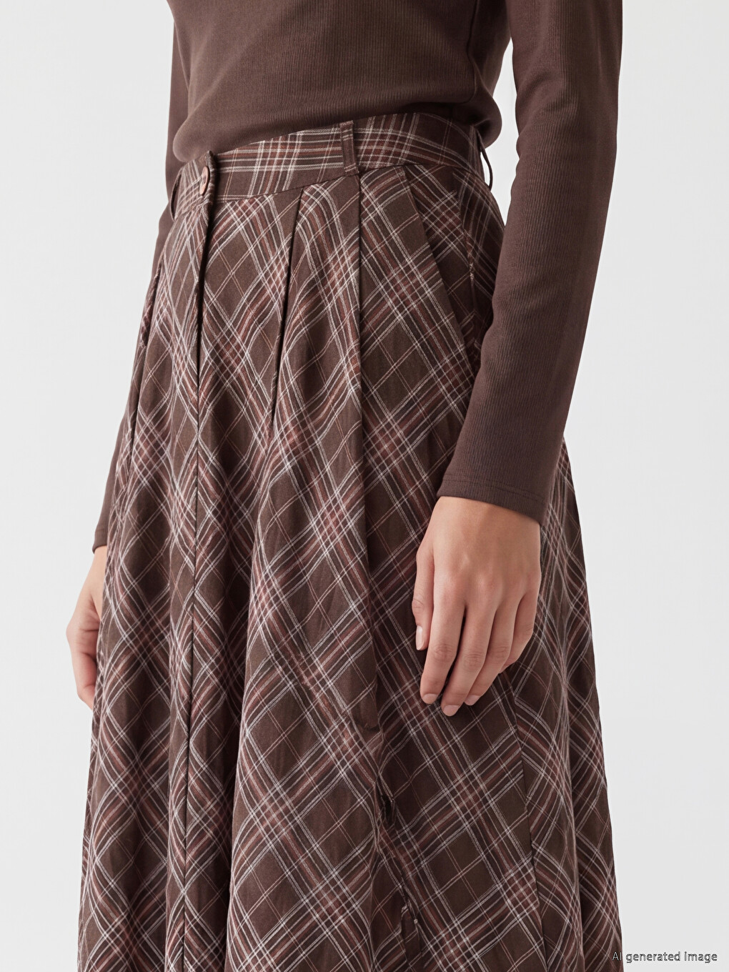 Pleated Plaid Poplin Skirt-2