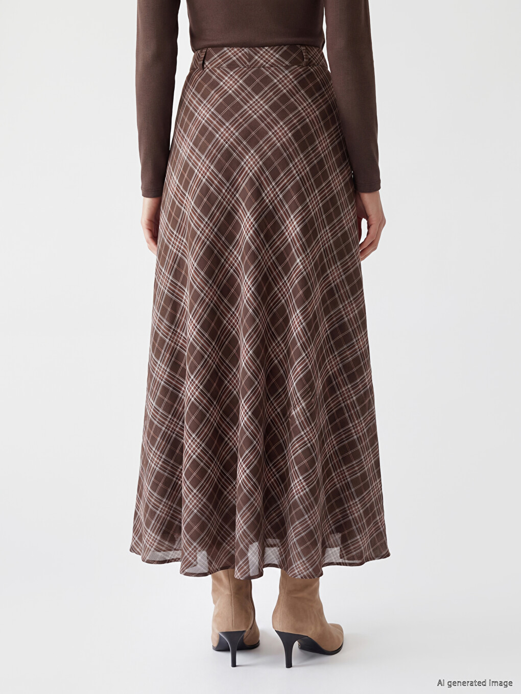 Pleated Plaid Poplin Skirt-3