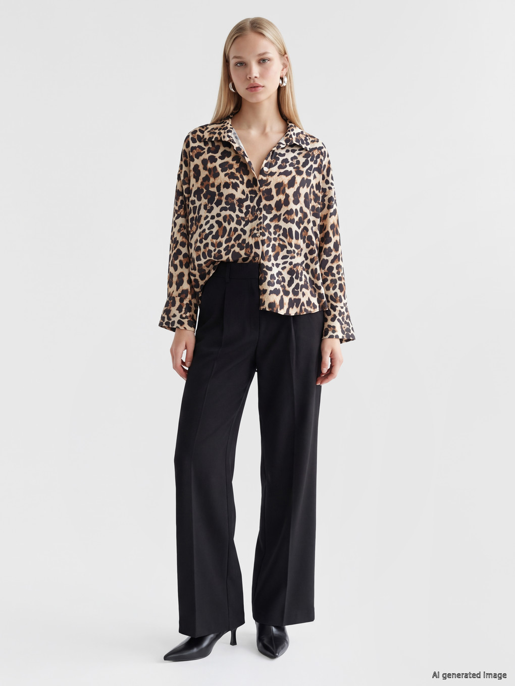 Siyah Leopar Desenli Oversize Kadın Gömlek-1