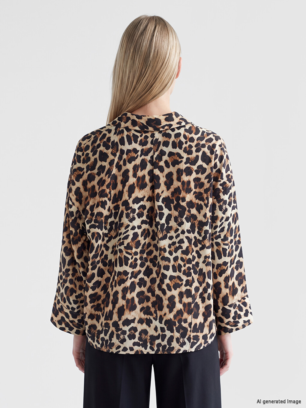 Siyah Leopar Desenli Oversize Kadın Gömlek-3