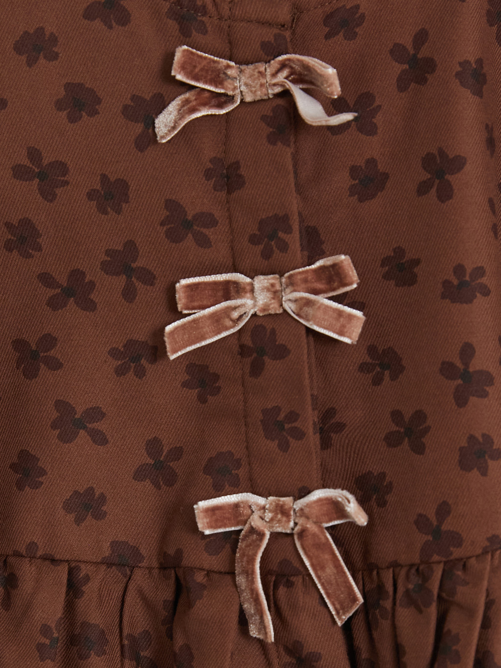 Kahverengi Çiçekli Kız Çocuk Gabardin Takım-6