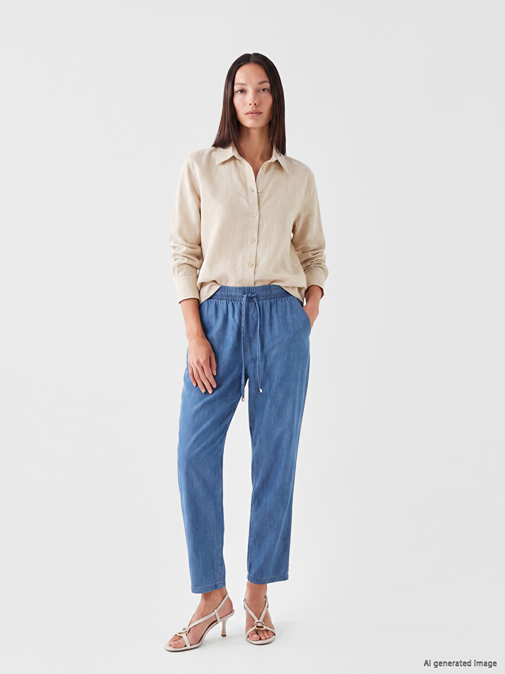 Mavi Beli Lastikli Carrot Fit Kadın Jean Pantolon