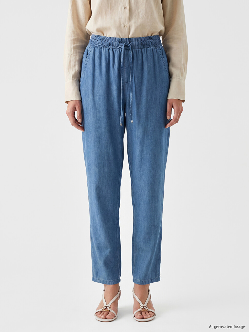 Mavi Beli Lastikli Carrot Fit Kadın Jean Pantolon-1