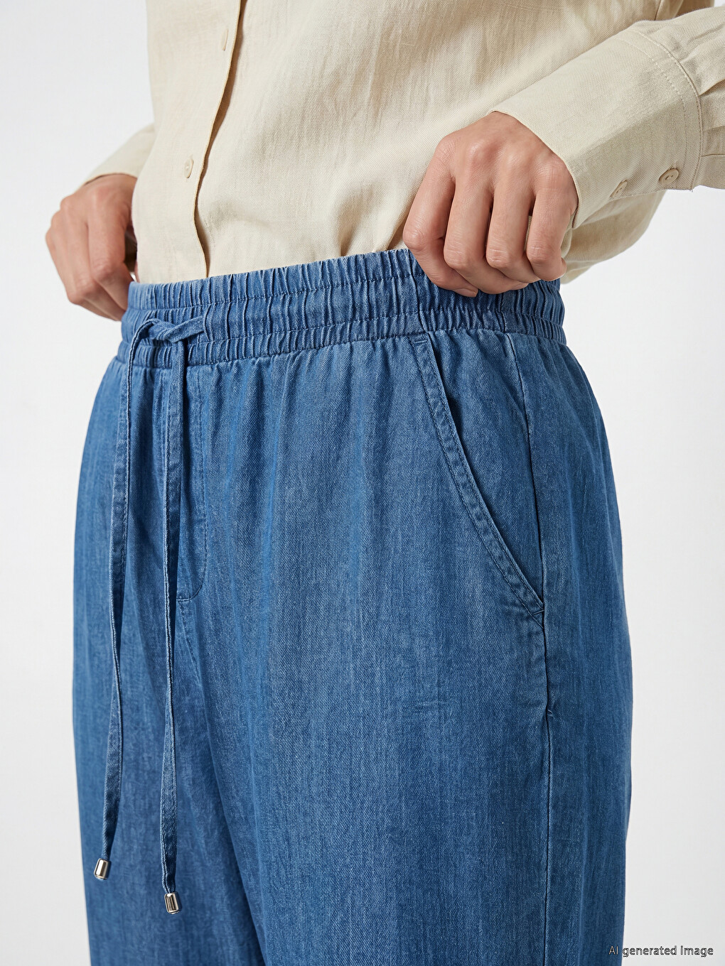Mavi Beli Lastikli Carrot Fit Kadın Jean Pantolon-2