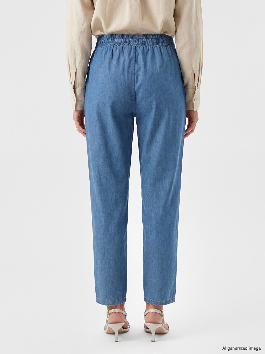 Mavi Beli Lastikli Carrot Fit Kadın Jean Pantolon-3