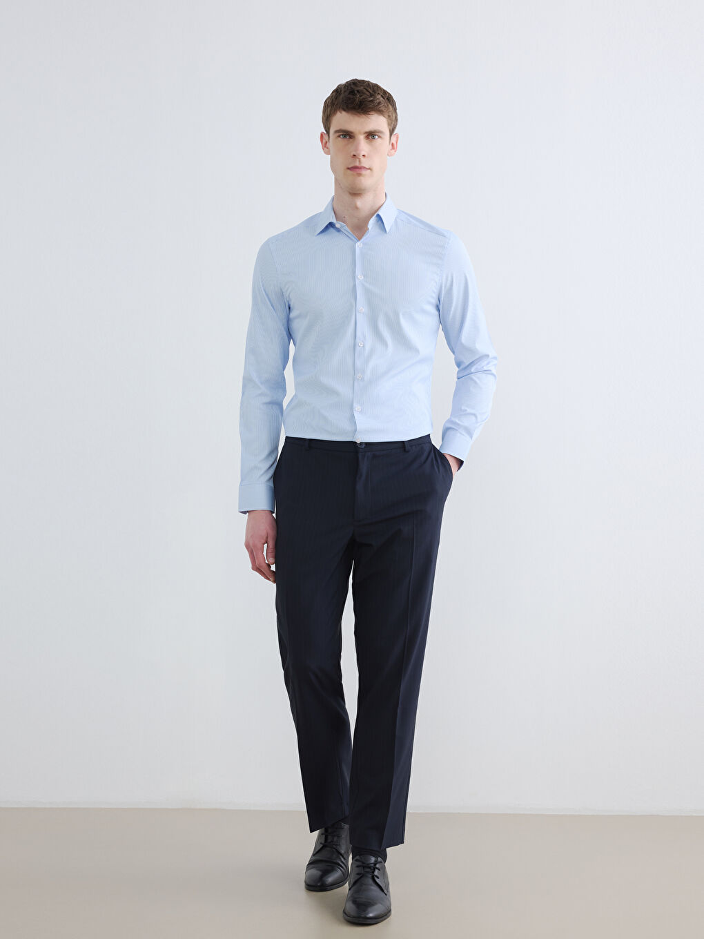 Mavi Slim Fit Çizgili Erkek Gömlek-1