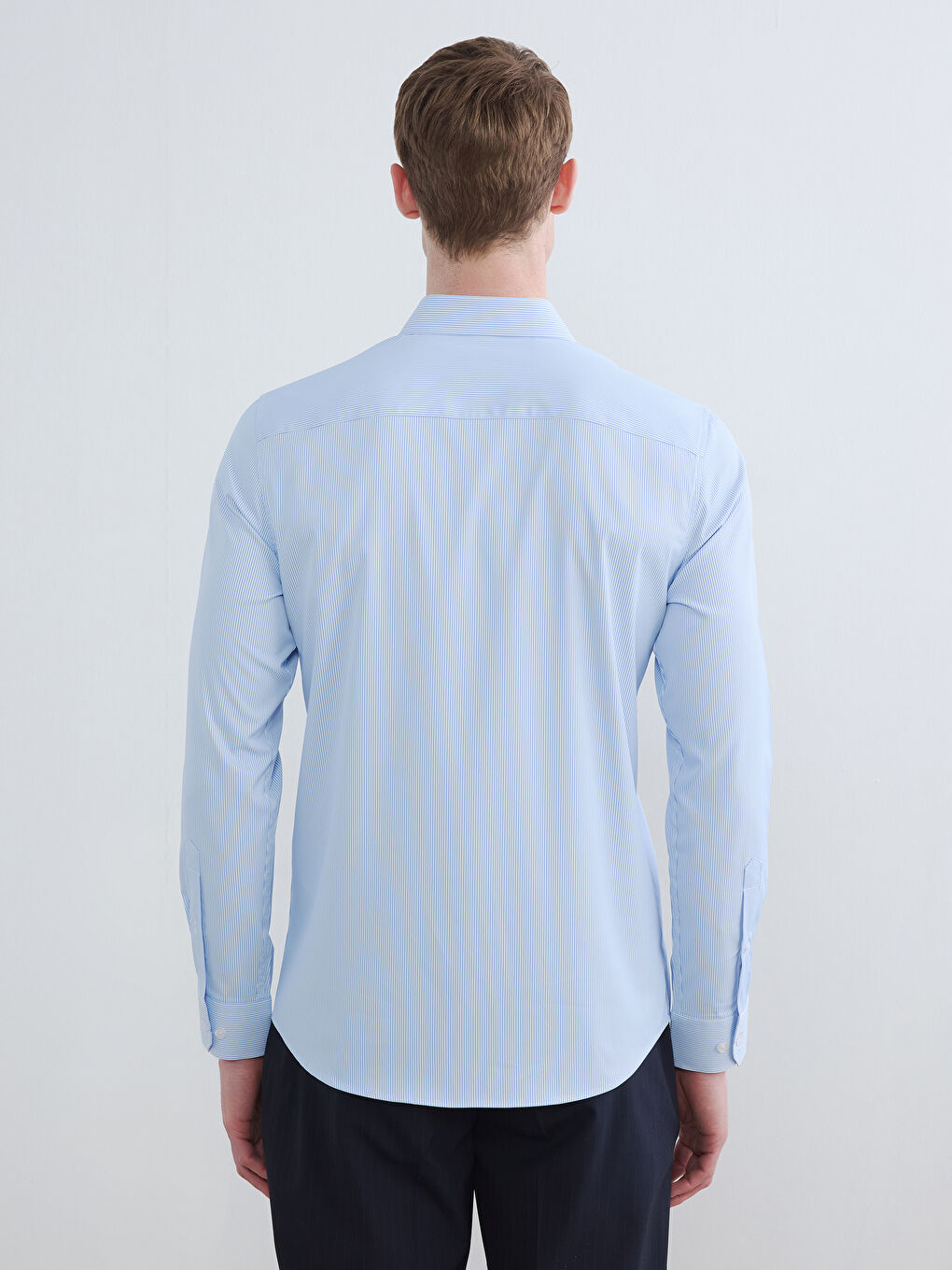 Mavi Slim Fit Çizgili Erkek Gömlek-3
