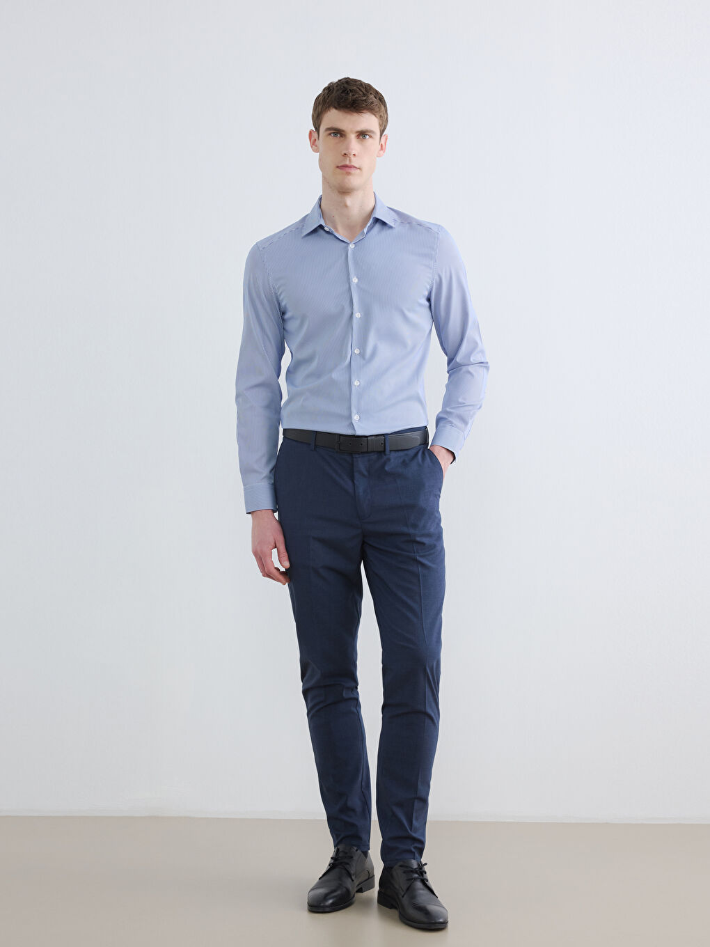 Lacivert Slim Fit Çizgili Erkek Gömlek-1