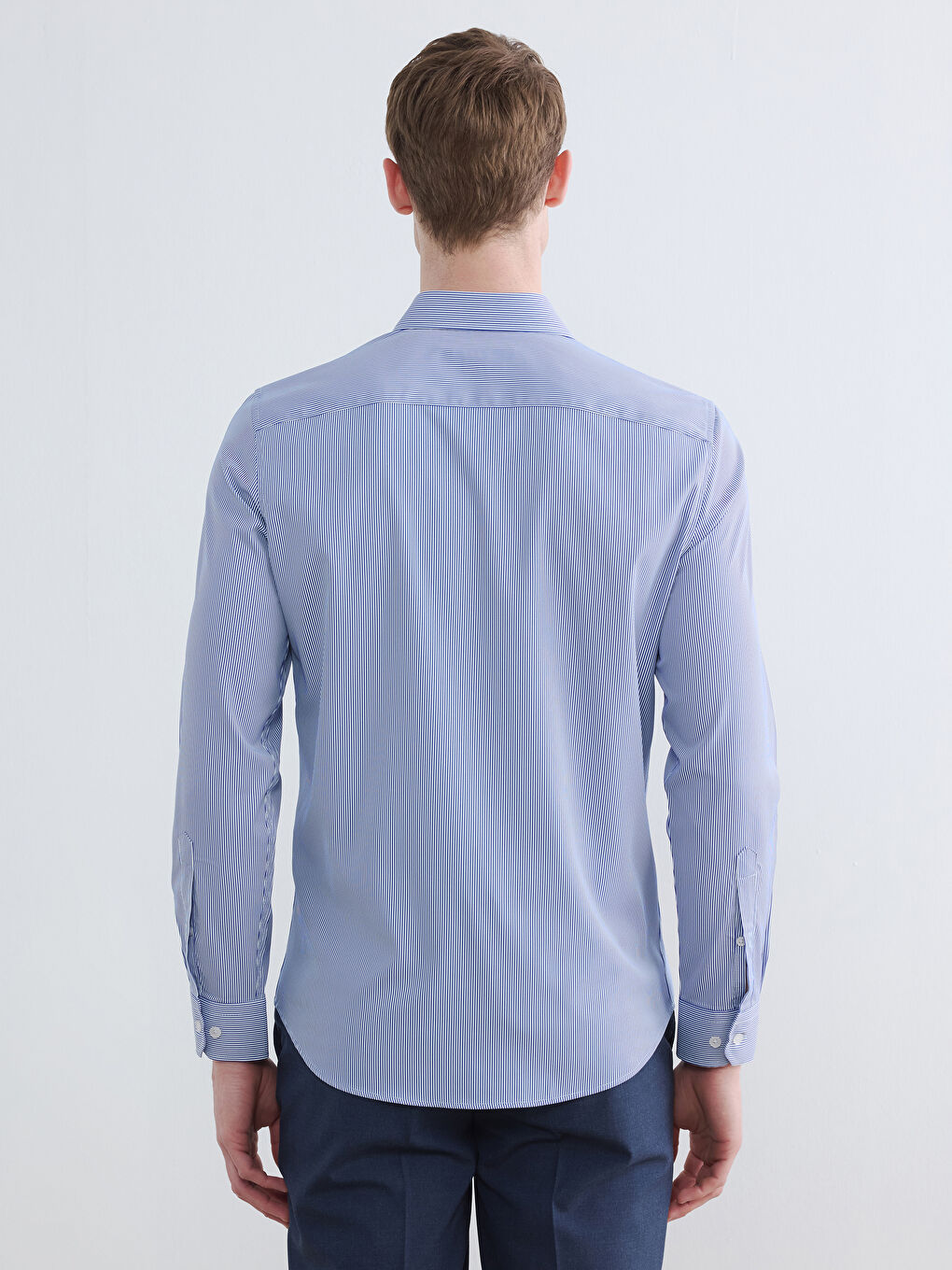 Lacivert Slim Fit Çizgili Erkek Gömlek-3
