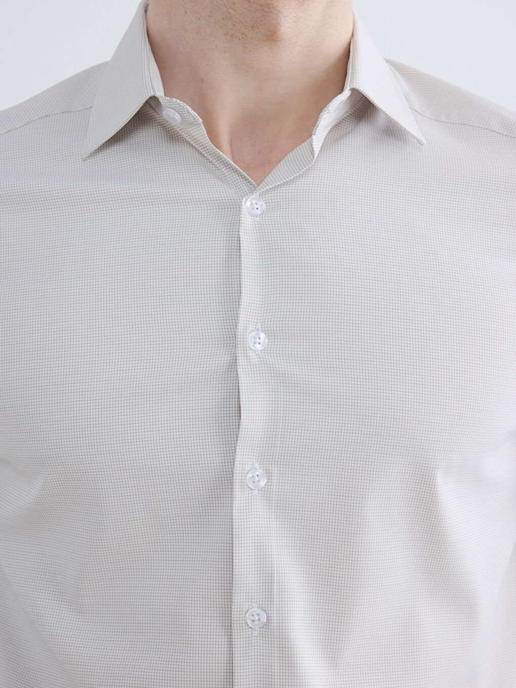 Bej Slim Fit Ekose Erkek Gömlek-1