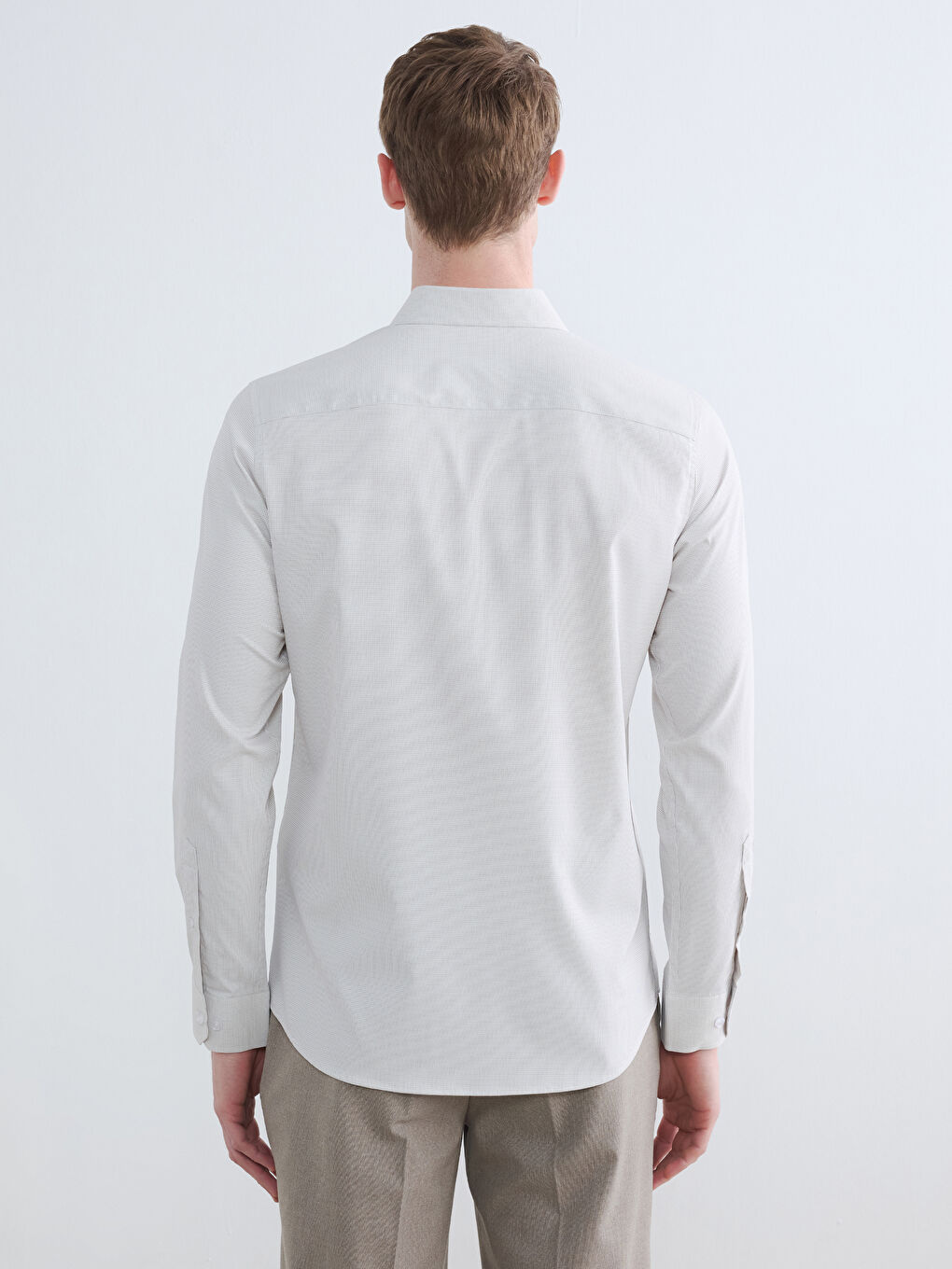 Bej Slim Fit Ekose Erkek Gömlek-3