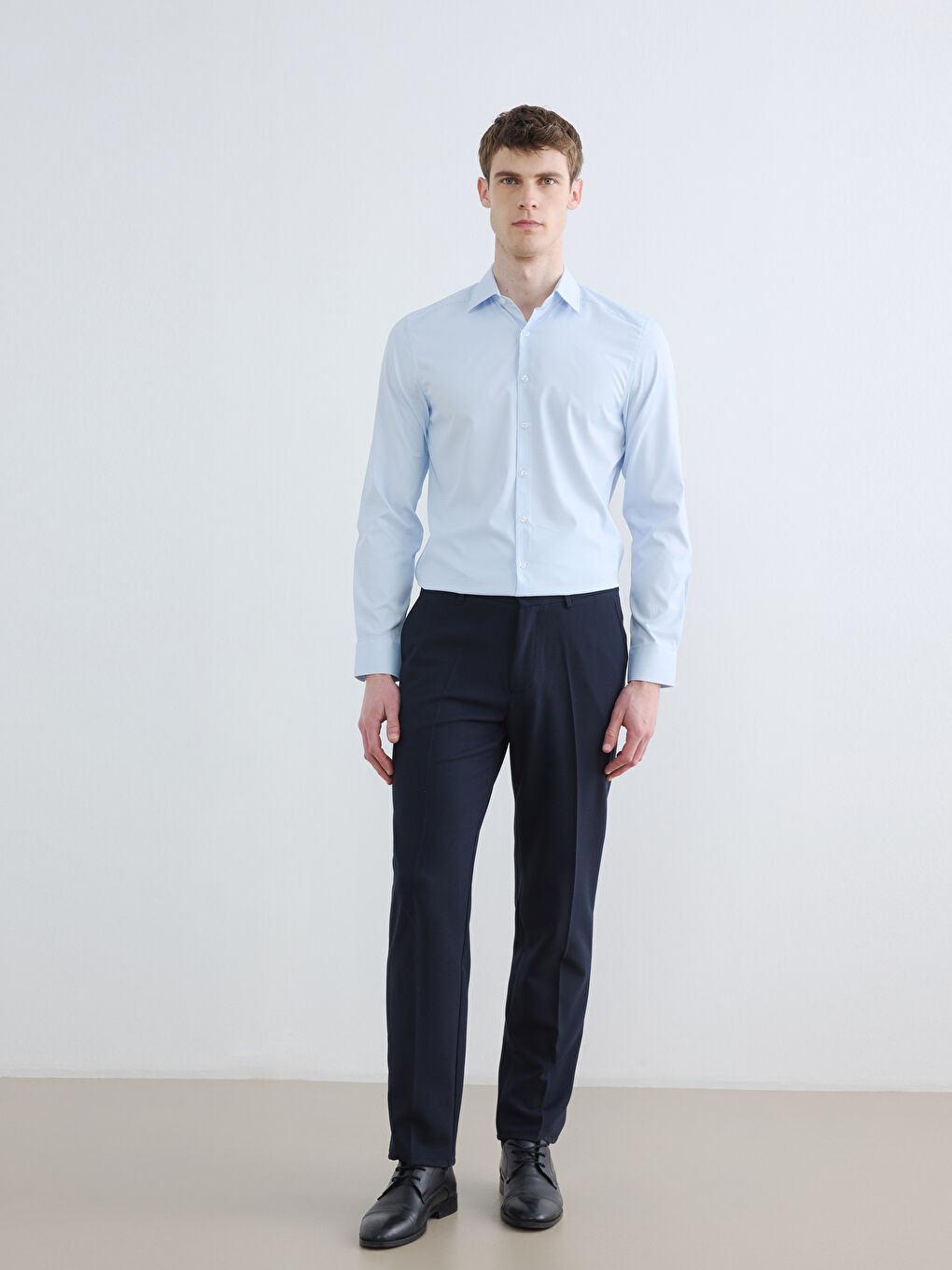 Mavi Slim Fit Ekose Erkek Gömlek-1