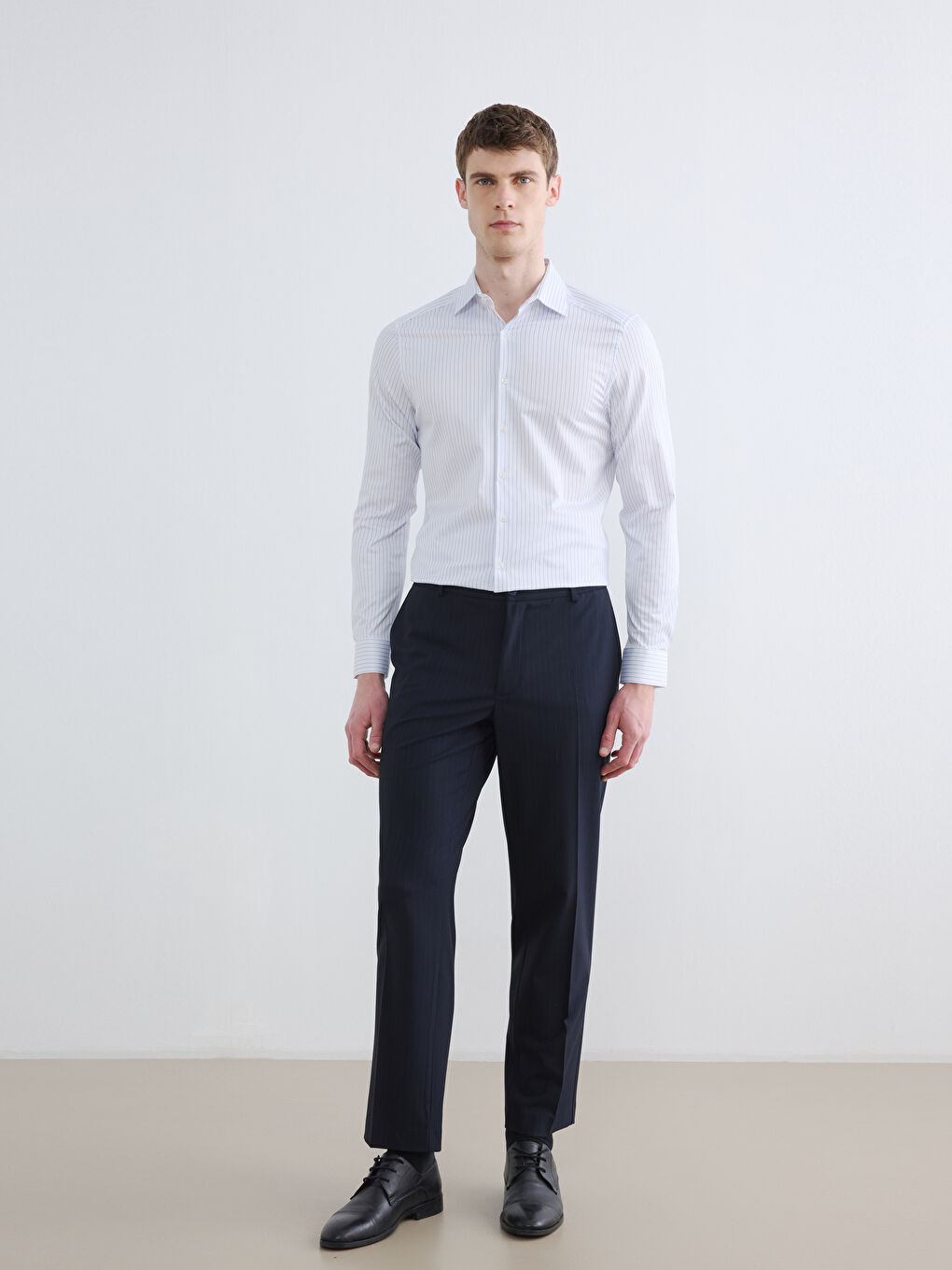 Mavi Slim Fit Çizgili Erkek Gömlek-1