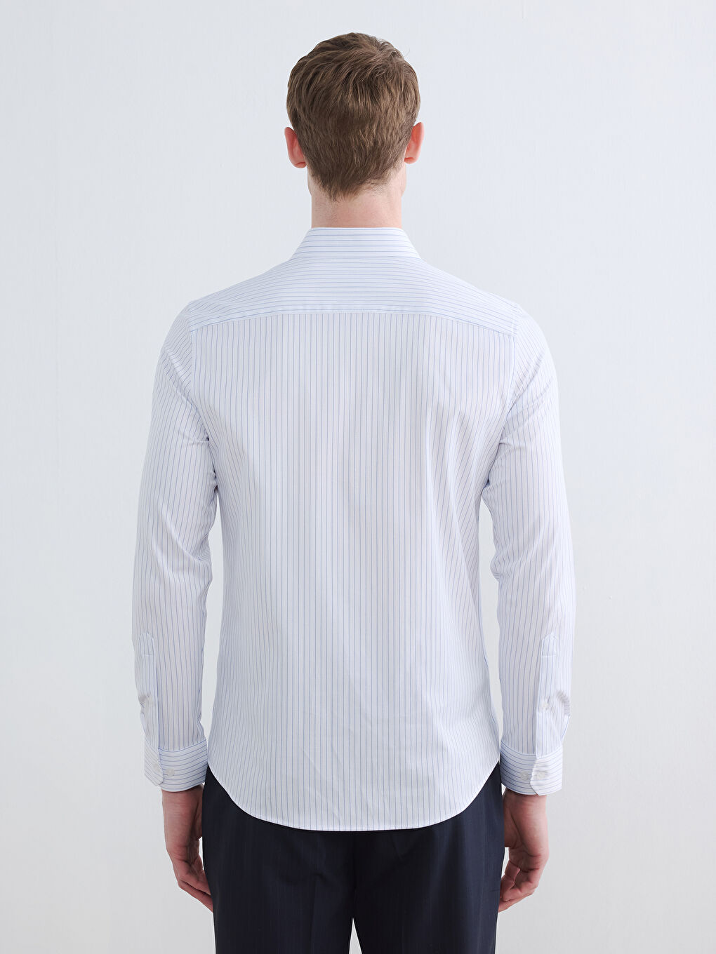 Mavi Slim Fit Çizgili Erkek Gömlek-3