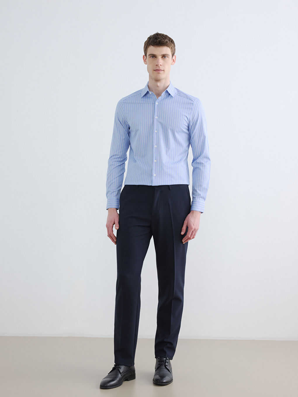 Mavi Slim Fit Çizgili Erkek Gömlek-1