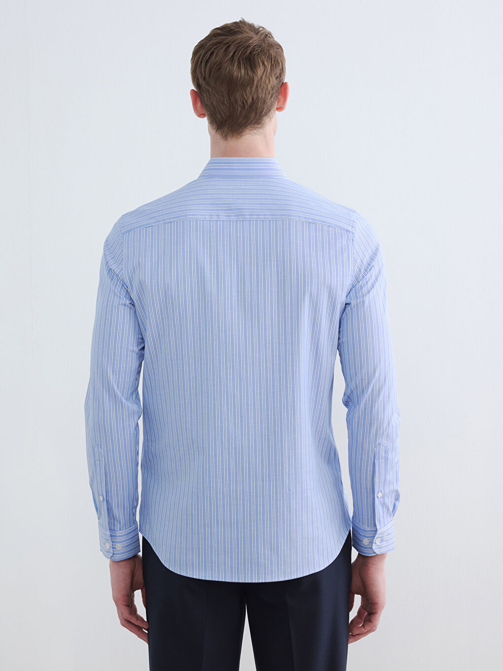 Mavi Slim Fit Çizgili Erkek Gömlek-3