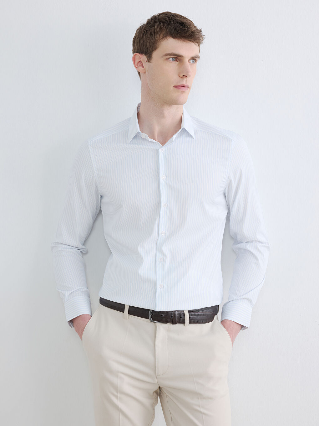 Mavi Slim Fit Çizgili Erkek Gömlek