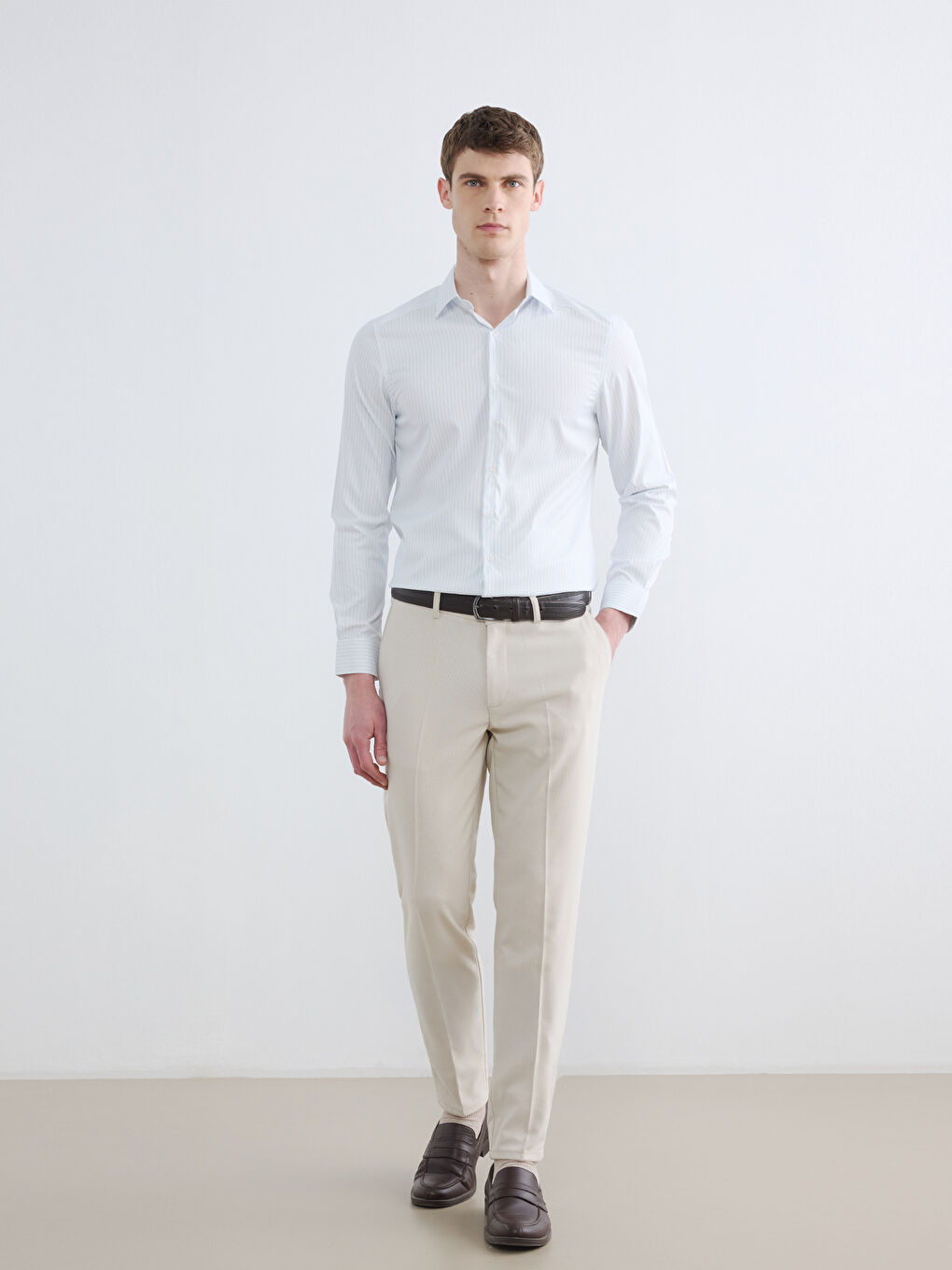 Mavi Slim Fit Çizgili Erkek Gömlek-1