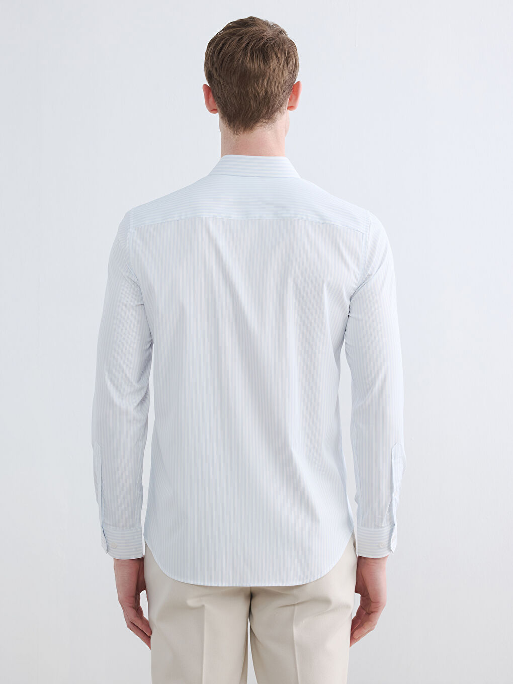 Mavi Slim Fit Çizgili Erkek Gömlek-3