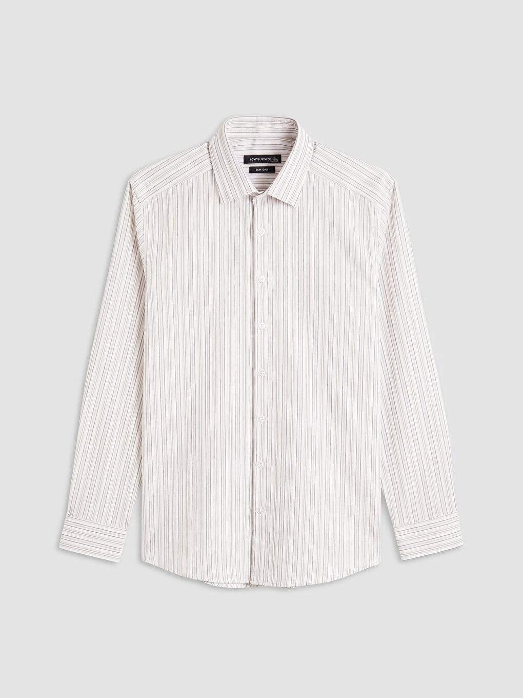 Bej Slim Fit Çizgili Erkek Gömlek-4