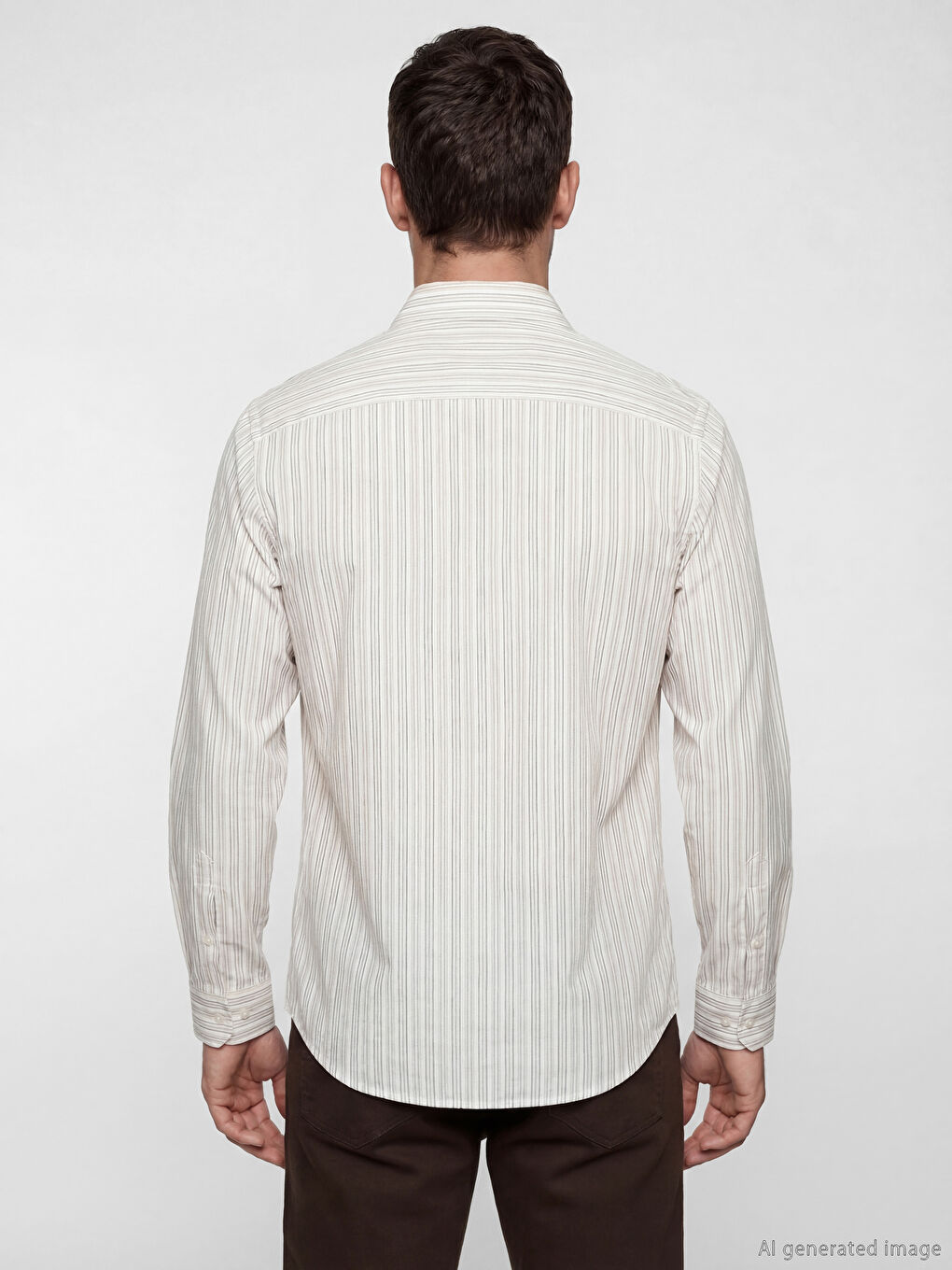 Bej Slim Fit Çizgili Erkek Gömlek-3