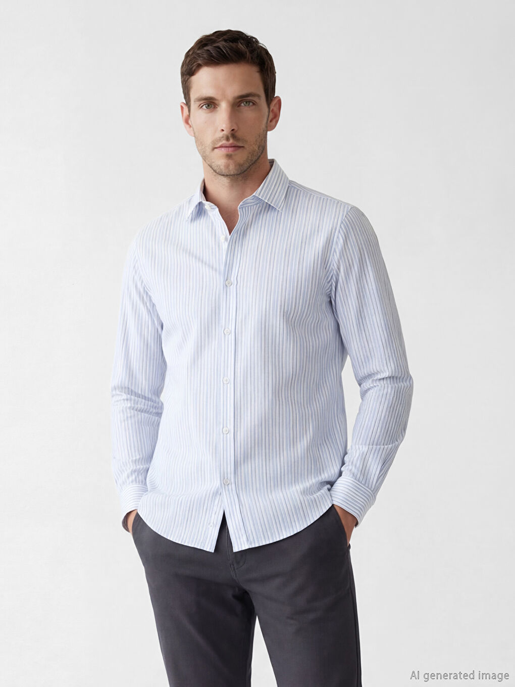 Mavi Slim Fit Çizgili Erkek Gömlek