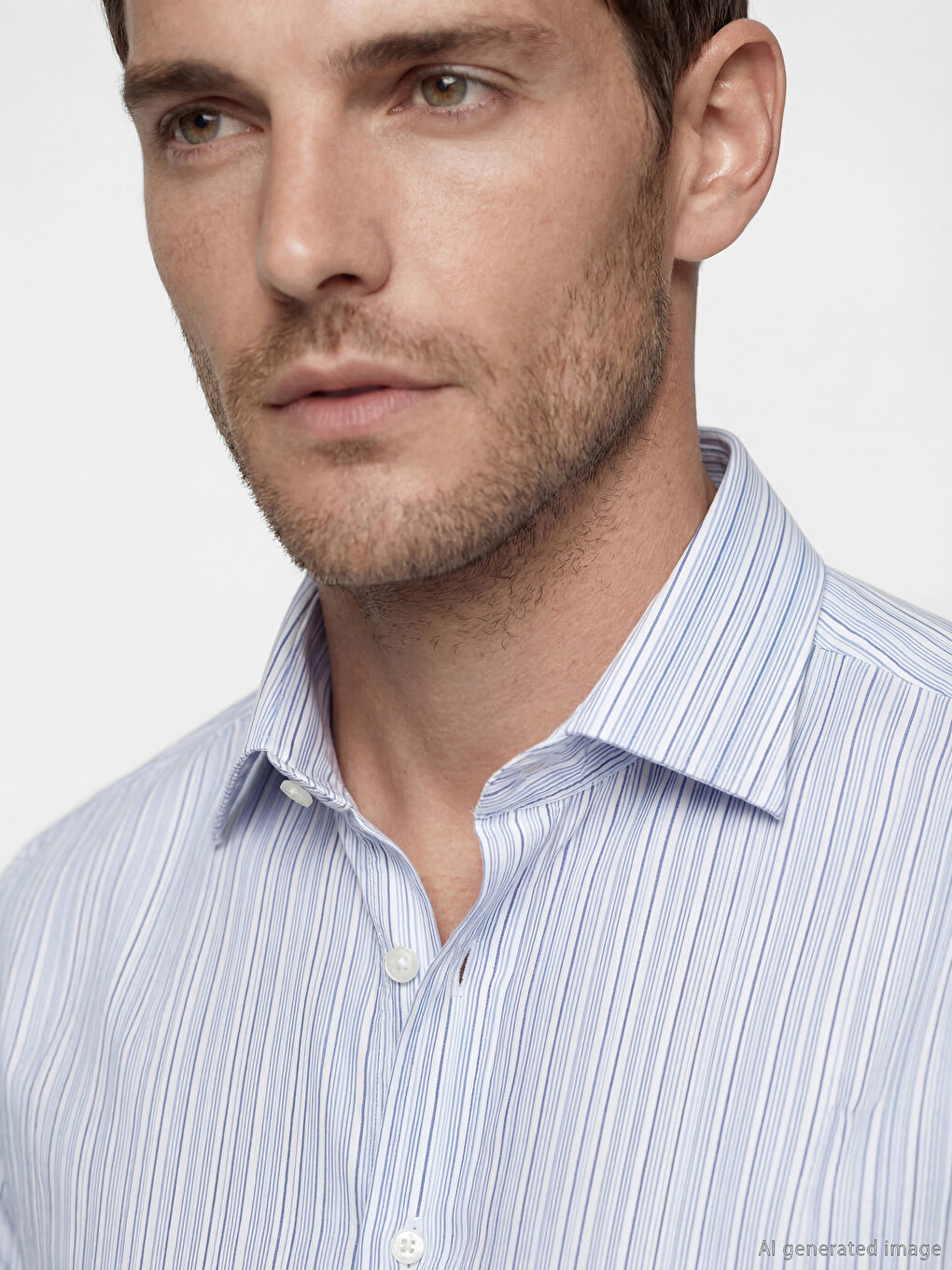 Mavi Slim Fit Çizgili Erkek Gömlek-2