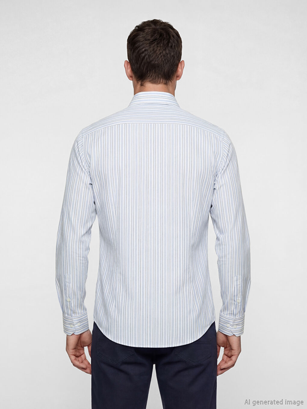 Mavi Slim Fit Çizgili Erkek Gömlek-3
