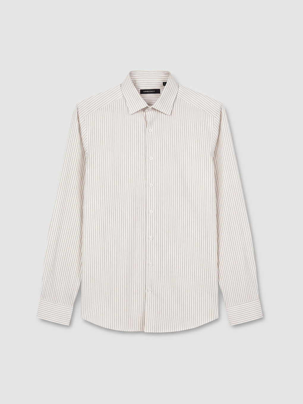 Bej Slim Fit Çizgili Erkek Gömlek-4