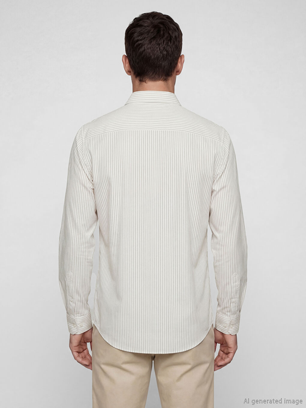Bej Slim Fit Çizgili Erkek Gömlek-3
