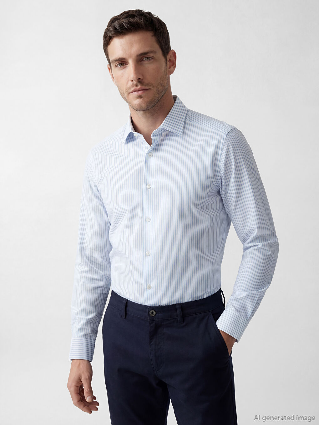 Mavi Slim Fit Çizgili Erkek Gömlek