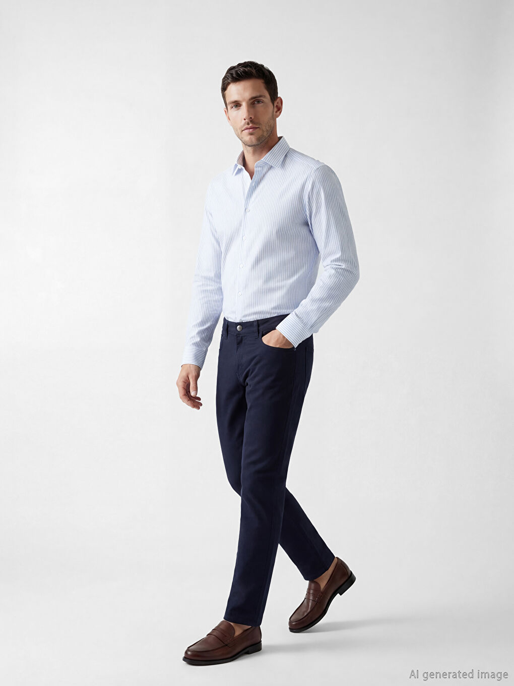 Mavi Slim Fit Çizgili Erkek Gömlek-1