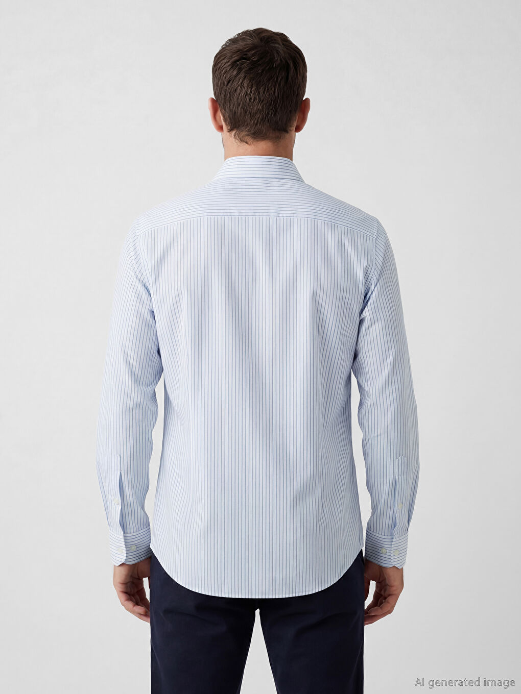 Mavi Slim Fit Çizgili Erkek Gömlek-3
