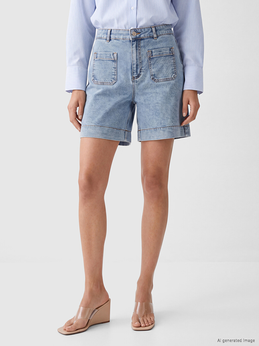 Bej Regular Fit Kadın Jean Şort-1