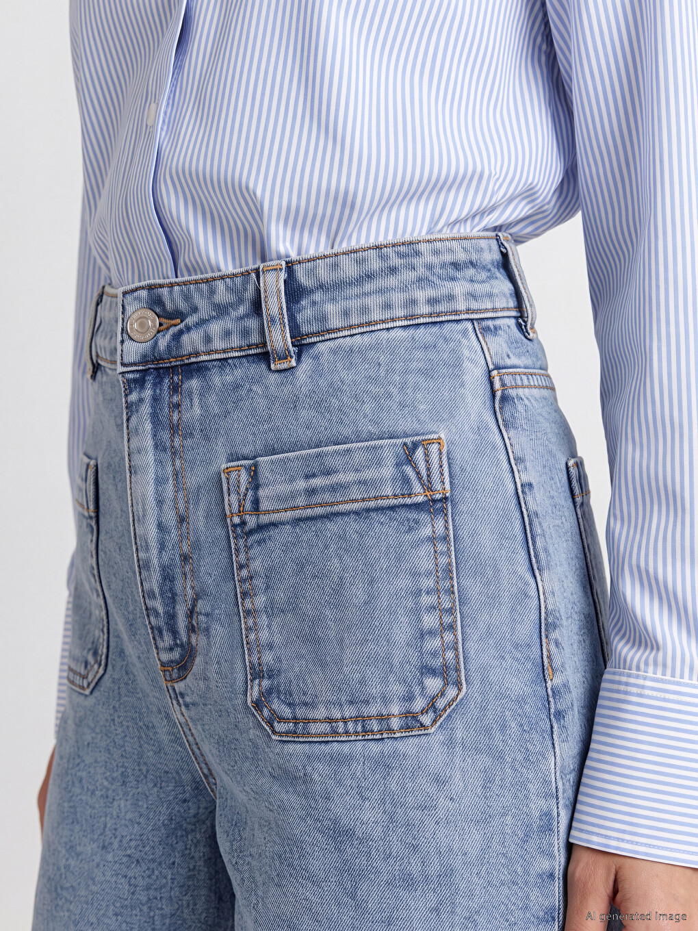 Bej Regular Fit Kadın Jean Şort-2