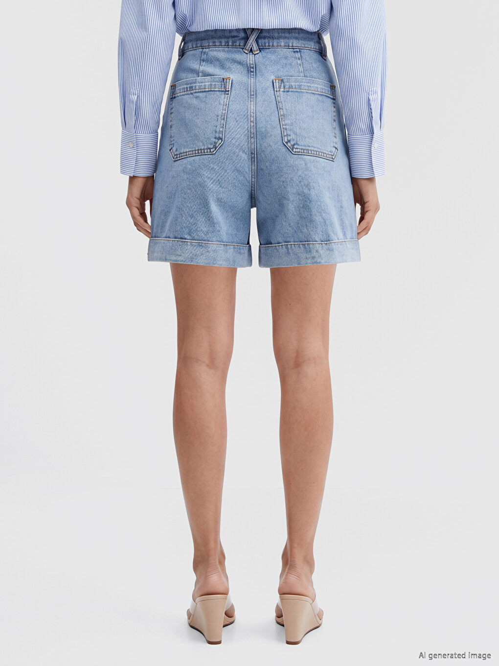 Bej Regular Fit Kadın Jean Şort-3