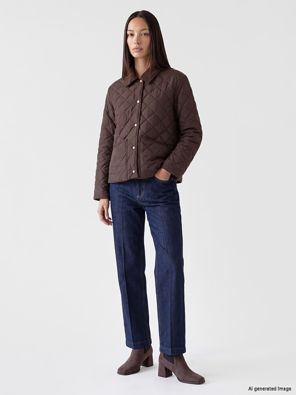 Velvet Collar Quilted Women's Puffer Coat-1