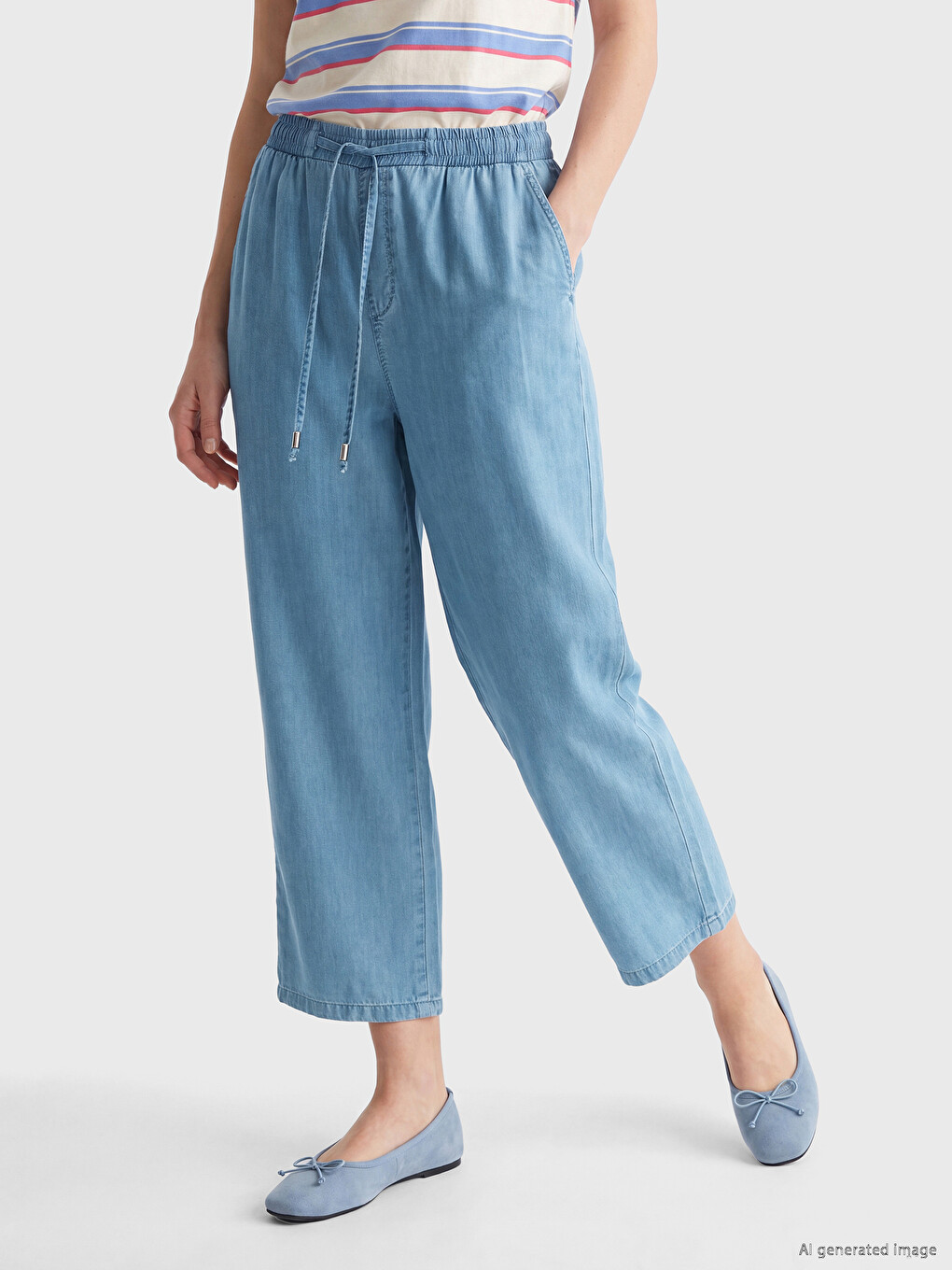 İndigo Beli Lastikli Havuç Kesim Kadın Jean Pantolon-1