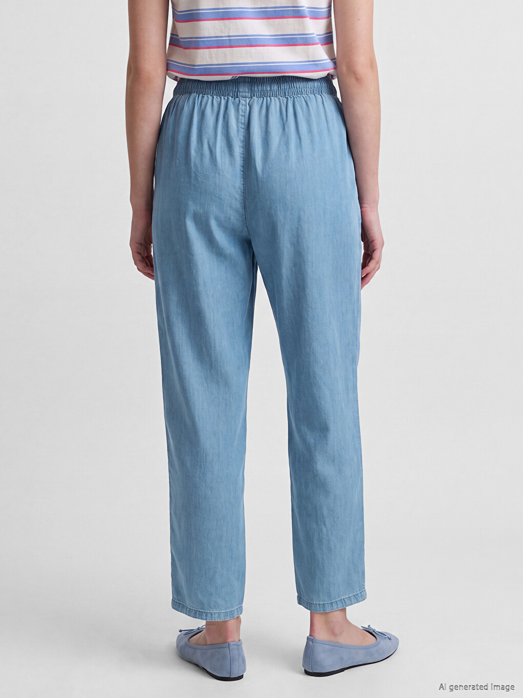 İndigo Beli Lastikli Havuç Kesim Kadın Jean Pantolon-3