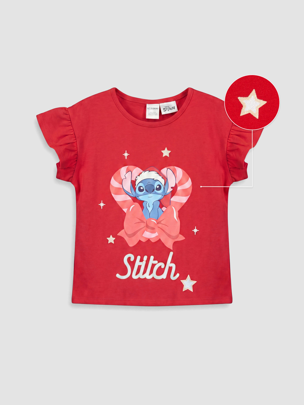 Crew Neck Lilo & Stitch Printed Girls' T-shirt