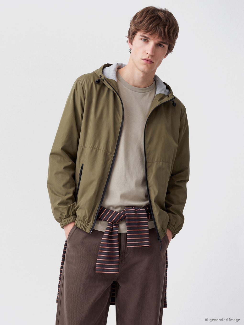 Haki Regular Fit Kapüşonlu Erkek Yağmurluk
