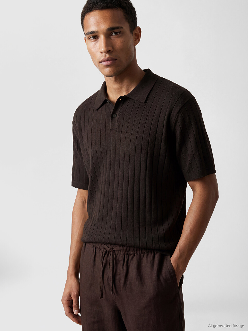 Pull En Maille À Col Polo Côtelé Pour Homme