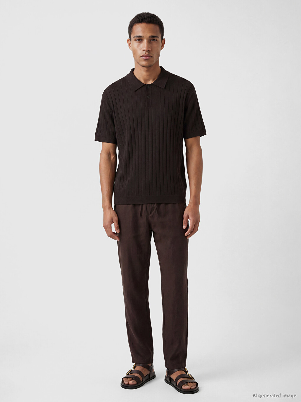 Pull En Maille À Col Polo Côtelé Pour Homme-2