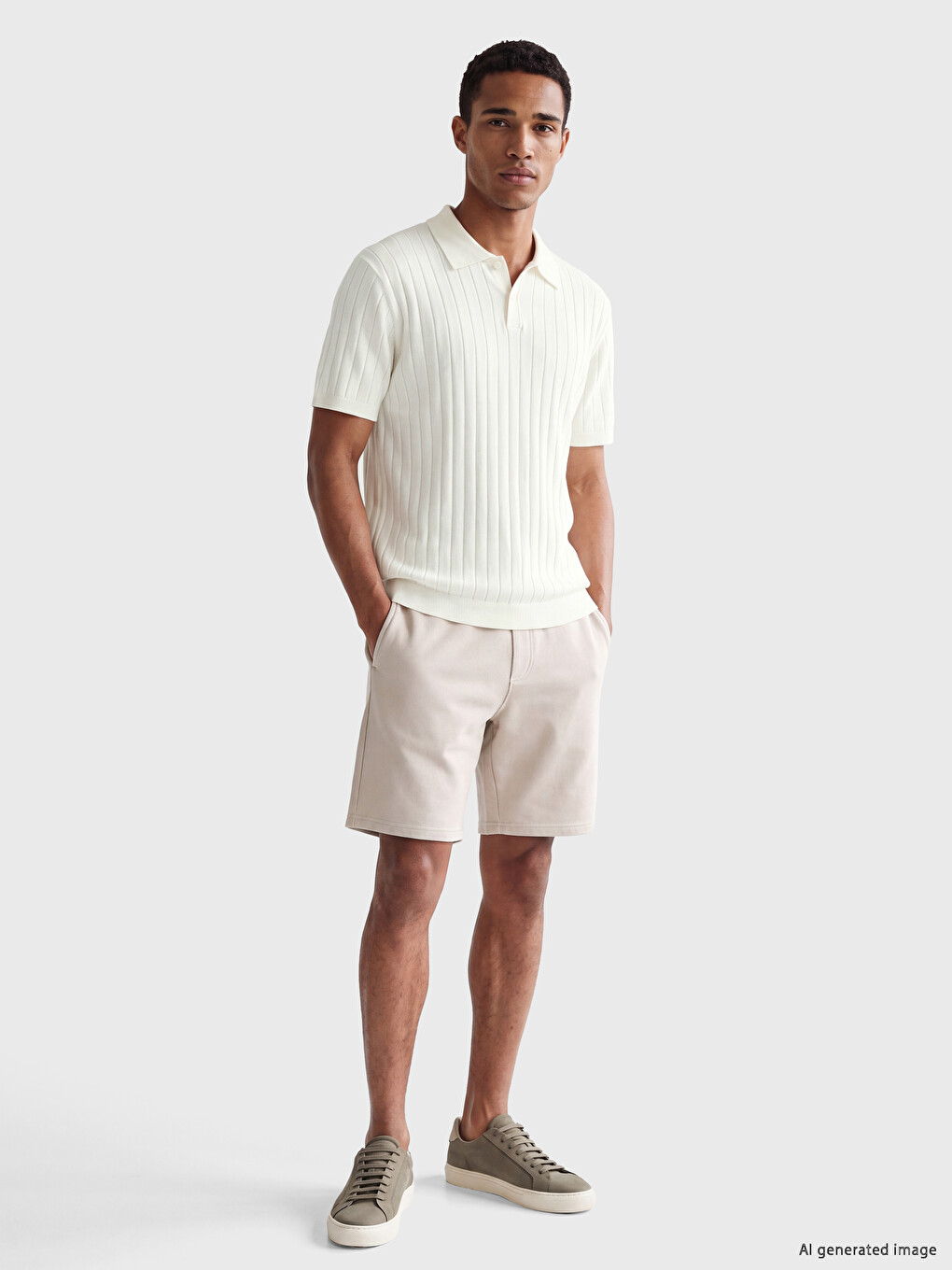 Pull En Maille À Col Polo Côtelé Pour Homme-1