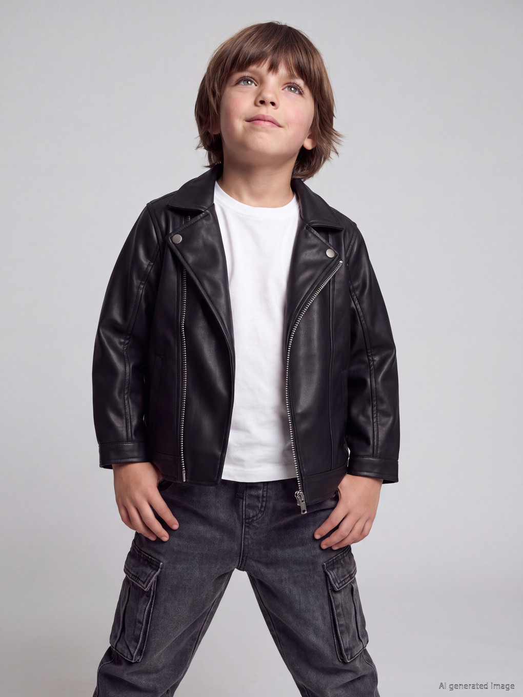  Jacket Lapel Boys' Faux Leather Coat