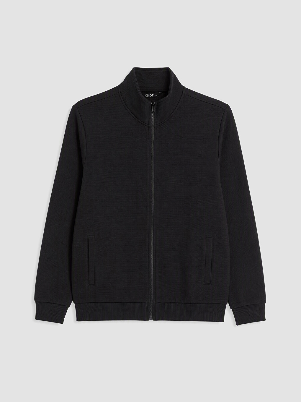 Siyah Dik Yaka Erkek Fermuarlı Sweatshirt-4