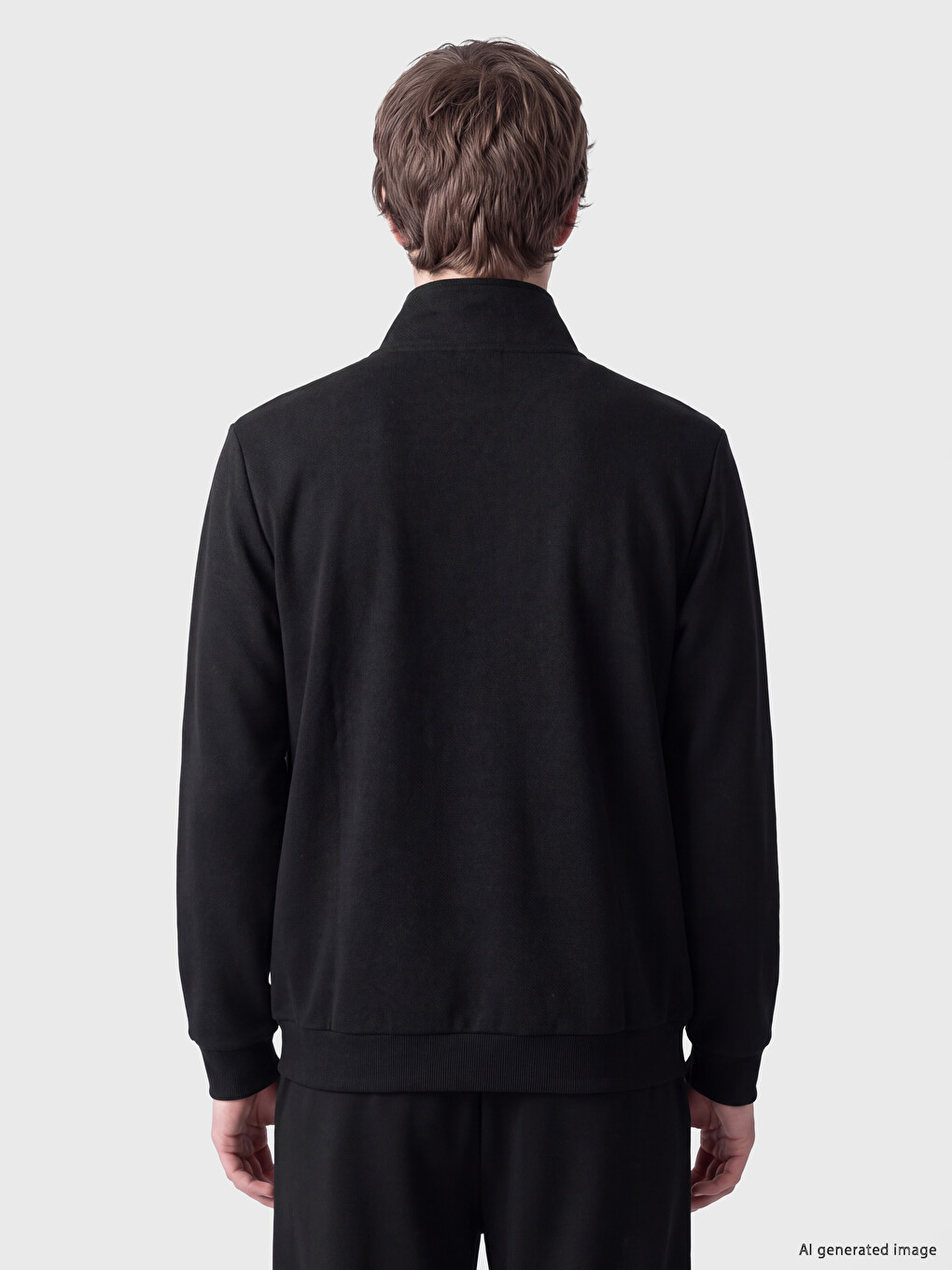 Siyah Dik Yaka Erkek Fermuarlı Sweatshirt-3