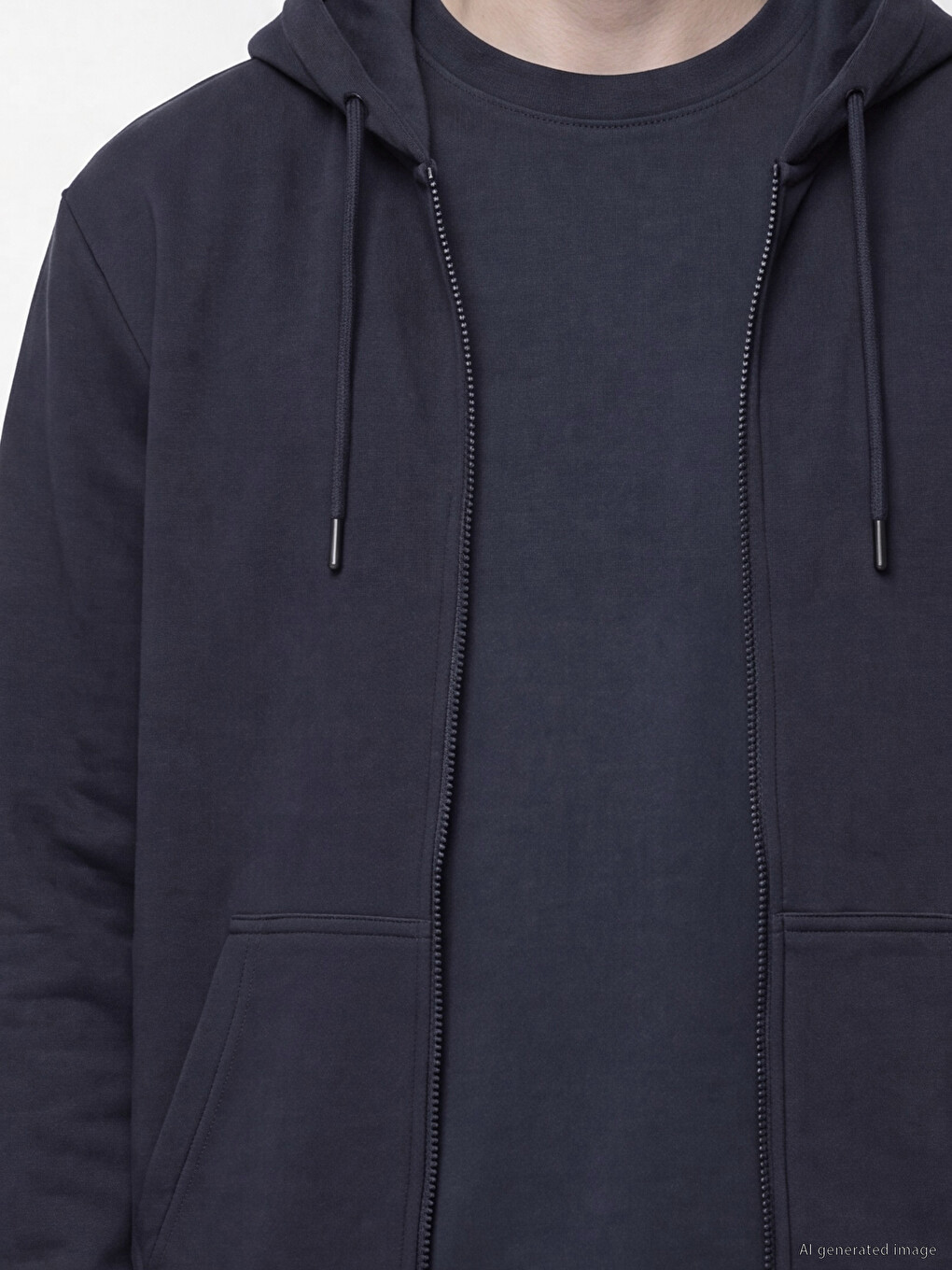 Lacivert Regular Fit Kapüşonlu Erkek Fermuarlı Sweatshirt-2