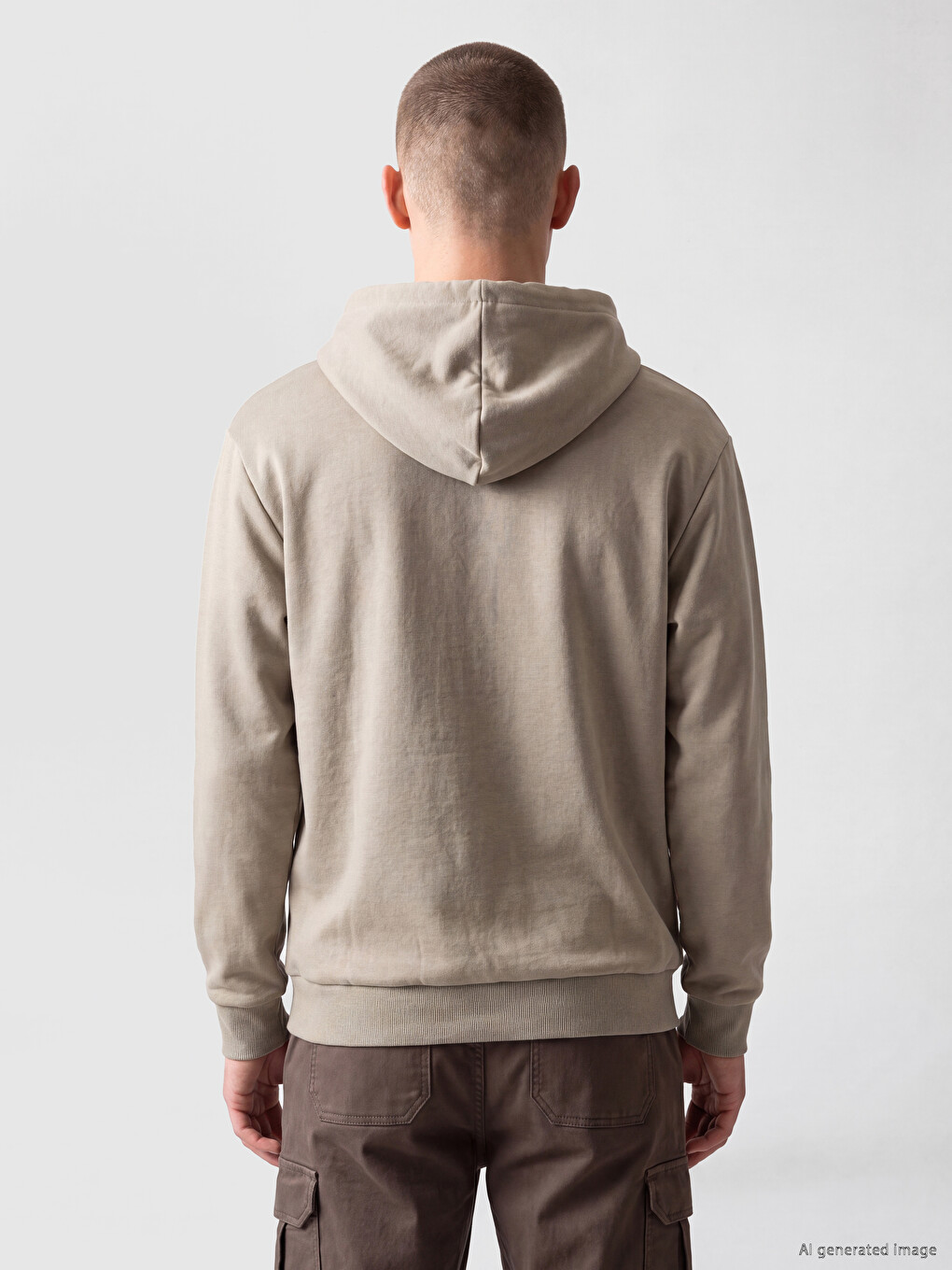 Bej Regular Fit Kapüşonlu Erkek Fermuarlı Sweatshirt-3